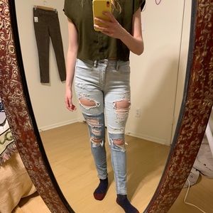 AE Super Distressed Patchwork Skinny Jeans